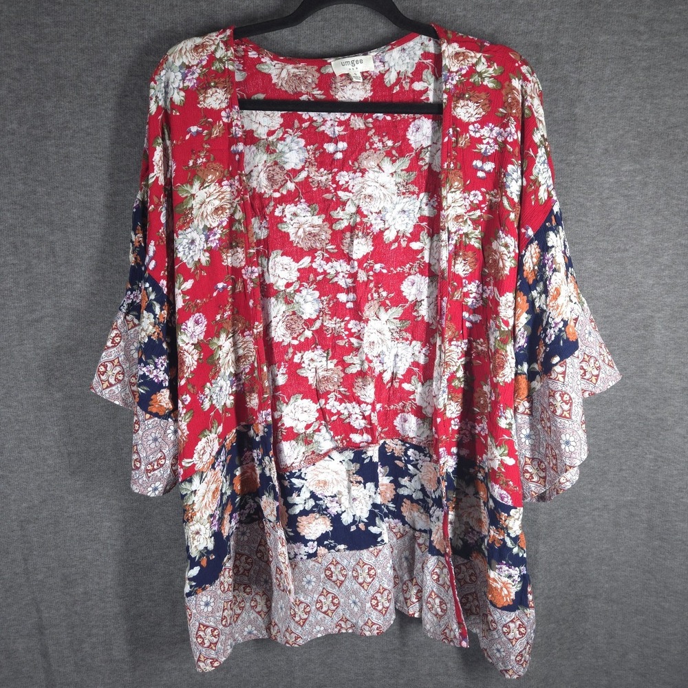 Umgee USA Kimono Cardigan Womens Small Floral Boho Bell Sleeve Open Front